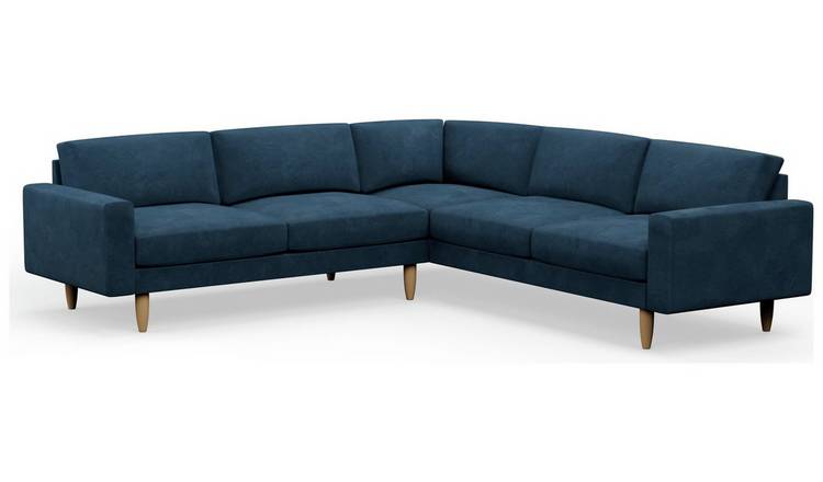 Hutch Velvet Block Arm 7 Seater Corner Sofa - Ink Blue