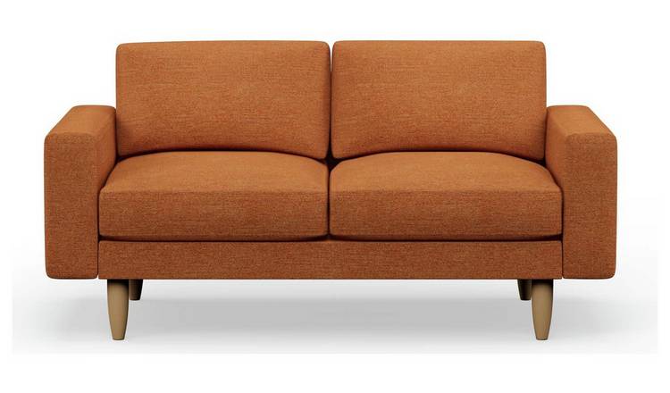 Hutch Fabric Block Arm 2 Seater Sofa - Rust