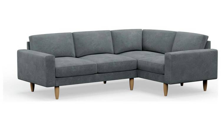 Hutch Velvet Block Arm 4 Seater Corner Sofa - Slate Grey