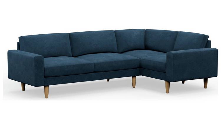 Hutch Slim Velvet Block Arm 5 Seater Corner Sofa - Ink Blue