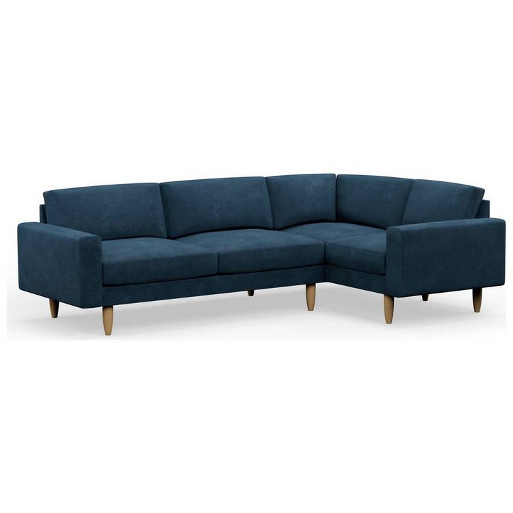 Hutch Slim Velvet Block Arm 5 Seater Corner Sofa - Ink Blue 0