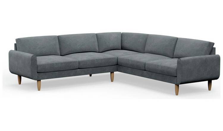 Hutch Velvet Round Arm 7 Seater Corner Sofa - Slate Grey