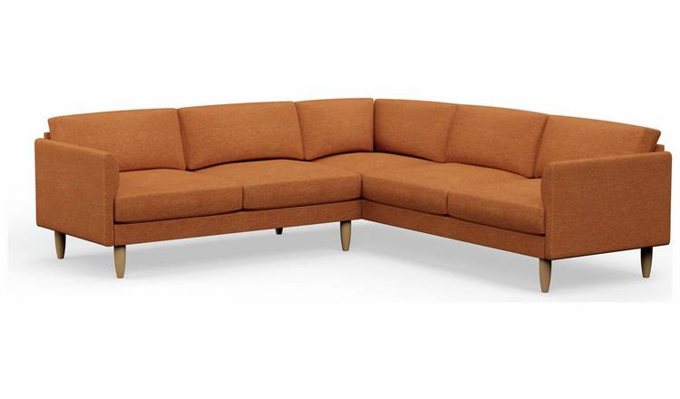 Hutch Fabric Curve Arm 7 Seater Corner Sofa - Rust