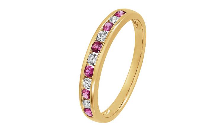 Revere 9ct Gold 0.15ct Diamond and Ruby Eternity Ring - Q