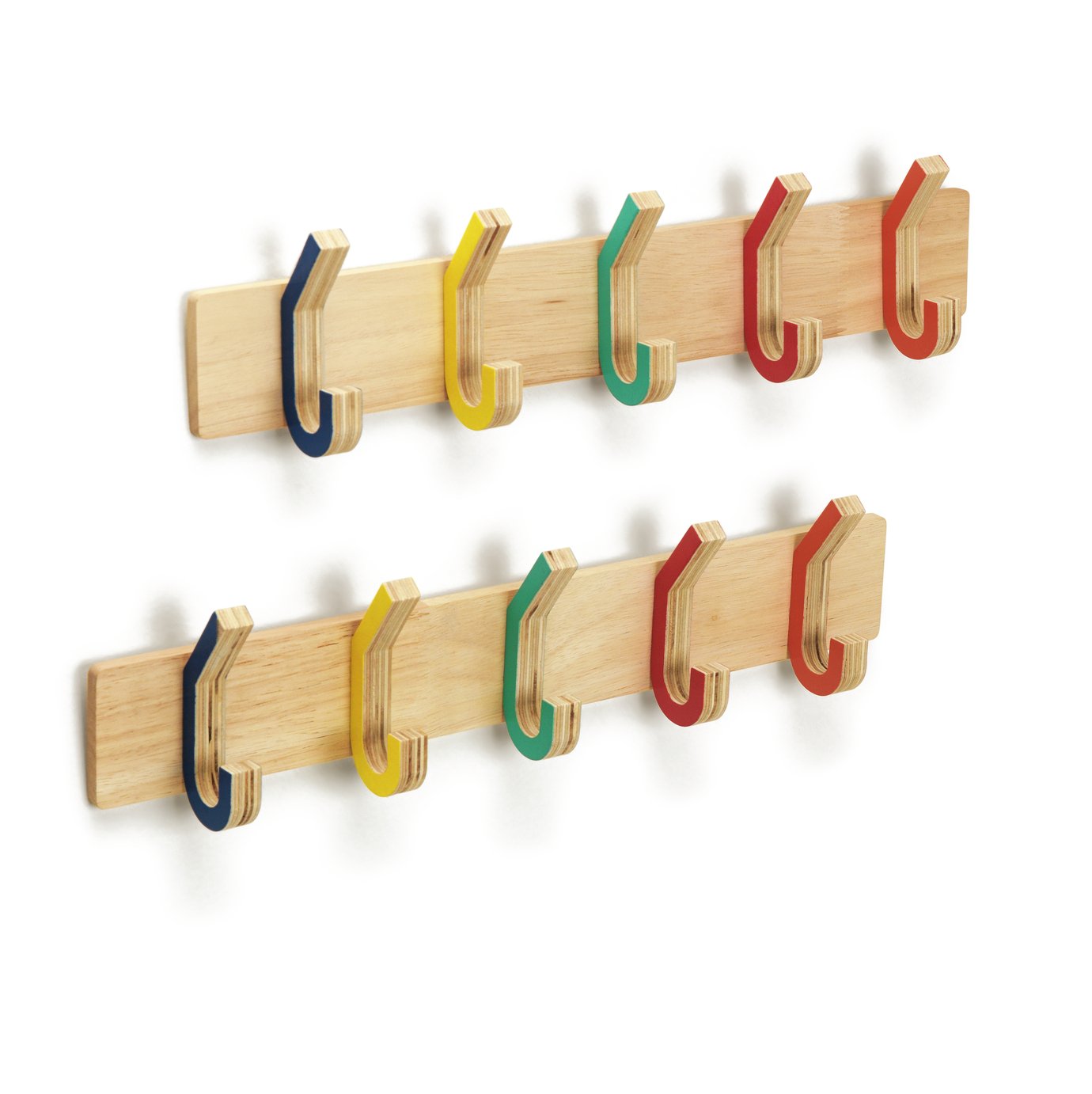Habitat Pack of 5 Wall Mounted Wood Hooks - Multicoloured