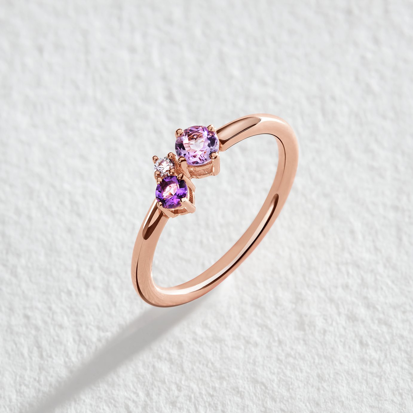 Revere Rose Gold Plated Triple Pink Amethyst Ring - O
