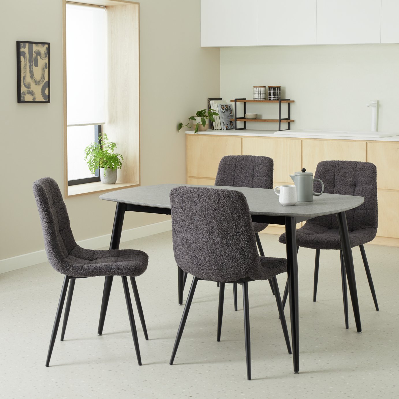 Argos Home Cobin Grey Dining Table & 4 Charcoal Chairs