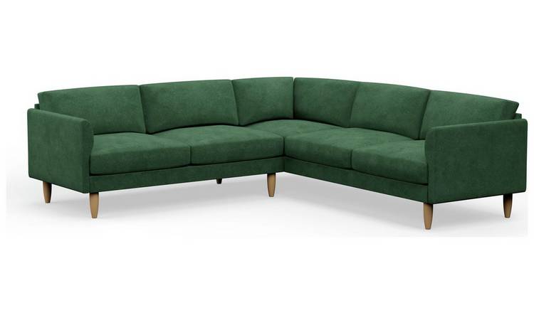 Hutch Velvet Curve Arm 7 Seater Corner Sofa - Sage Green