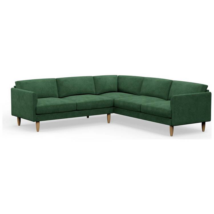 Hutch Velvet Curve Arm 7 Seater Corner Sofa - Sage Green 0