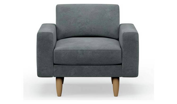 Hutch Velvet Block Arm Armchair - Slate Grey