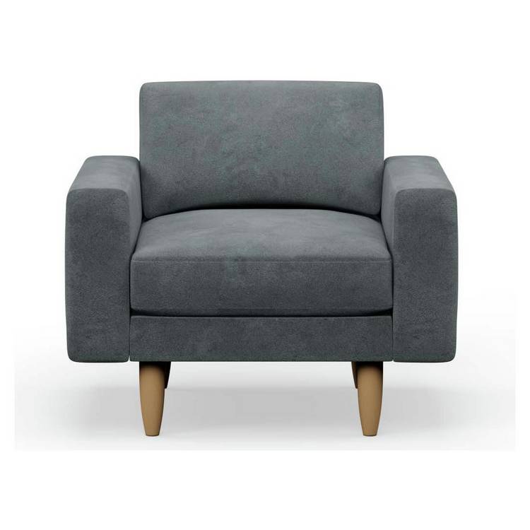 Hutch Velvet Block Arm Armchair - Slate Grey 0