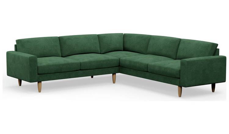 Hutch Velvet Block Arm 7 Seater Corner Sofa - Sage Green