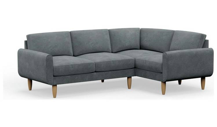 Hutch Velvet Round Arm 4 Seater Corner Sofa - Slate Grey