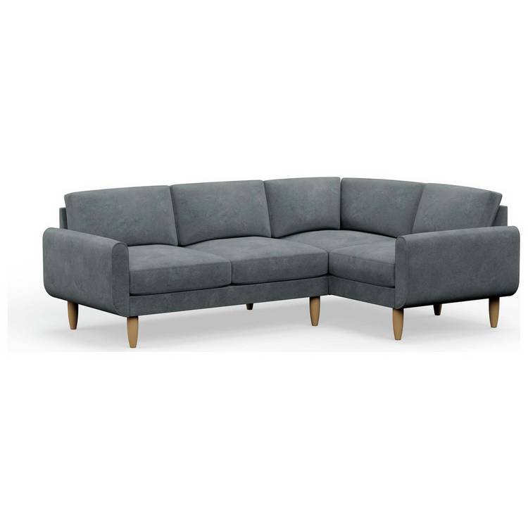 Hutch Velvet Round Arm 4 Seater Corner Sofa - Slate Grey 0