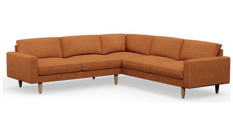 Hutch Fabric Block Arm 7 Seater Corner Sofa - Rust