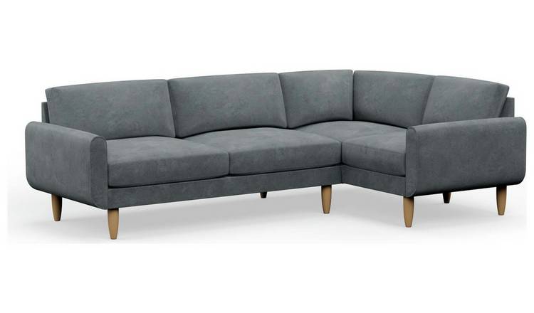 Hutch Slim Velvet Round Arm 5 Seater Corner Sofa- Slate Grey