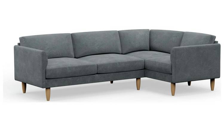 Hutch Slim Velvet Curve Arm 5 Seater Corner Sofa- Slate Grey