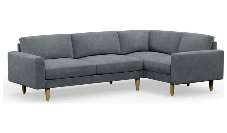 Hutch Slim Velvet Block Arm 5 Seater Corner Sofa- Slate Grey