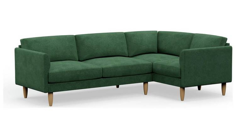 Hutch Slim Velvet Curve Arm 5 Seater Corner Sofa- Sage Green