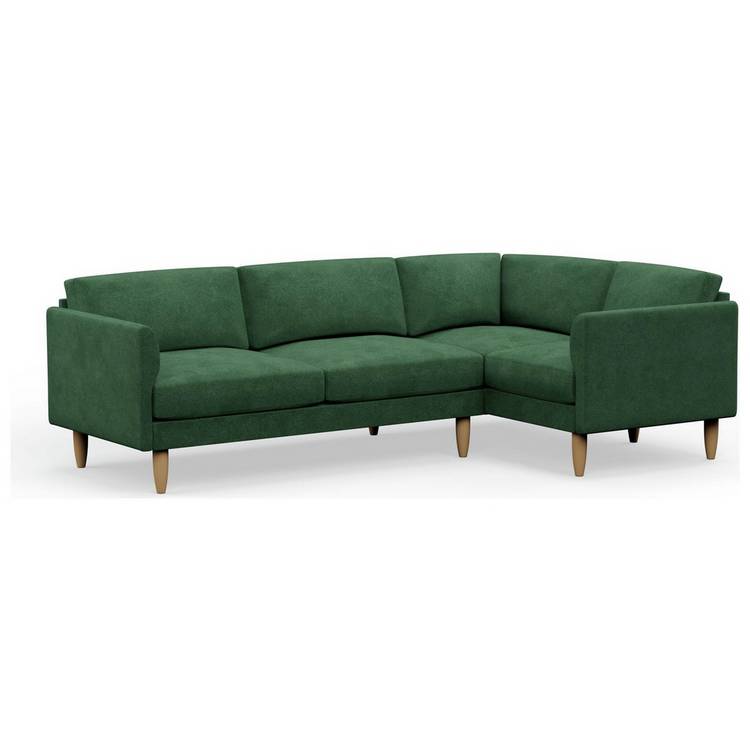 Hutch Slim Velvet Curve Arm 5 Seater Corner Sofa- Sage Green 0