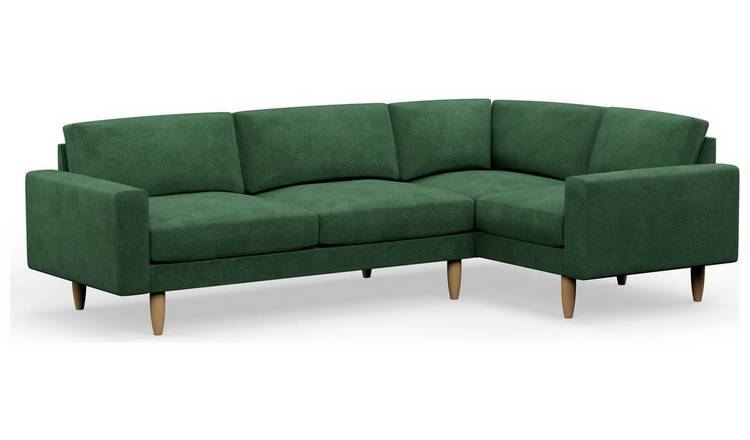 Hutch Slim Velvet Block Arm 5 Seater Corner Sofa- Sage Green