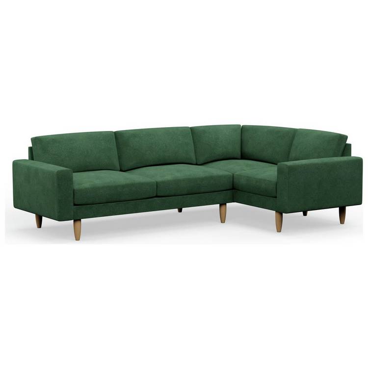 Hutch Slim Velvet Block Arm 5 Seater Corner Sofa- Sage Green 0