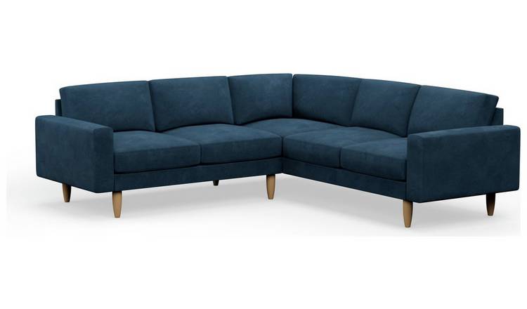 Hutch Plus Velvet Block Arm 5 Seater Corner Sofa - Ink Blue