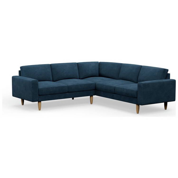 Hutch Plus Velvet Block Arm 5 Seater Corner Sofa - Ink Blue 0