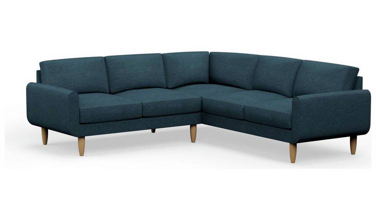 Hutch Plus Fabric Round Arm 5 Seater Corner Sofa-Aegean Blue