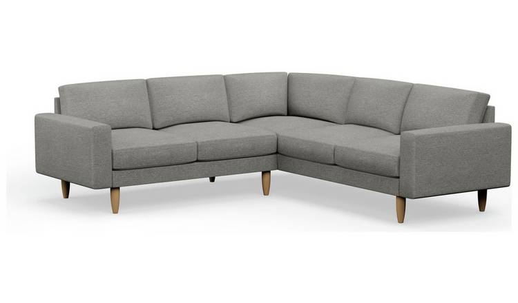 Hutch Plus Fabric Block Arm 5 Seater Corner Sofa - Dove Grey
