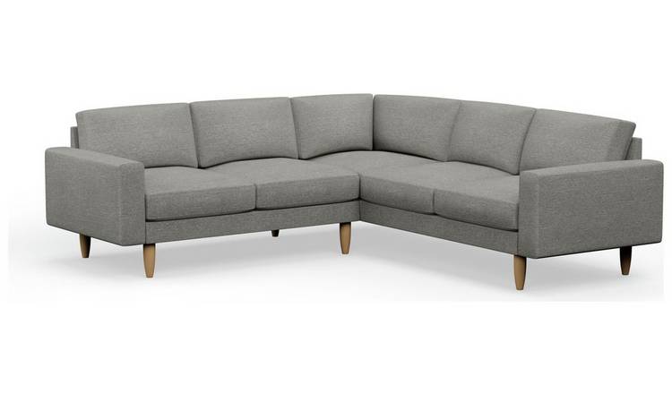 Hutch Plus Fabric Block Arm 5 Seater Corner Sofa - Dove Grey