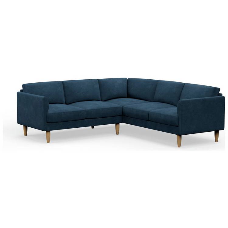 Hutch Plus Velvet Curve Arm 5 Seater Corner Sofa - Ink Blue 0