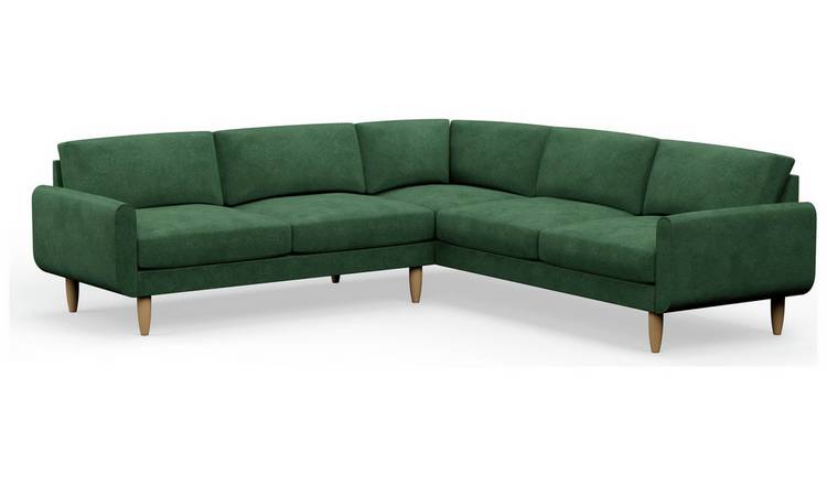 Hutch Velvet Round Arm 7 Seater Corner Sofa - Sage Green