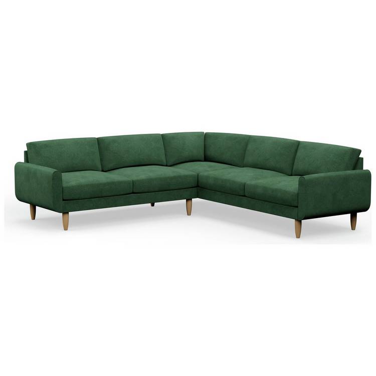 Hutch Velvet Round Arm 7 Seater Corner Sofa - Sage Green 0