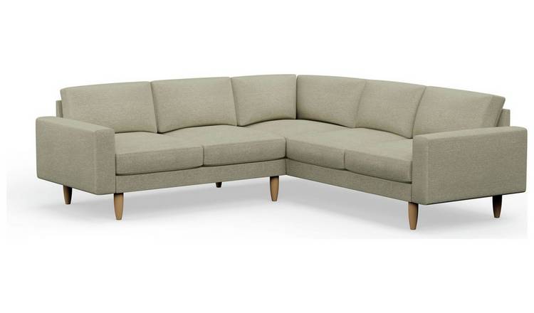 Hutch Plus Fabric Block Arm 5 Seater Corner Sofa - Oat