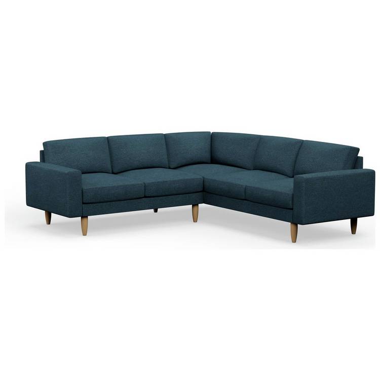 Hutch Plus Fabric Block Arm 5 Seater Corner Sofa-Aegean Blue 0