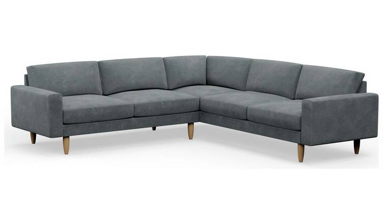 Hutch Velvet Block Arm 7 Corner Seater Sofa - Slate Grey