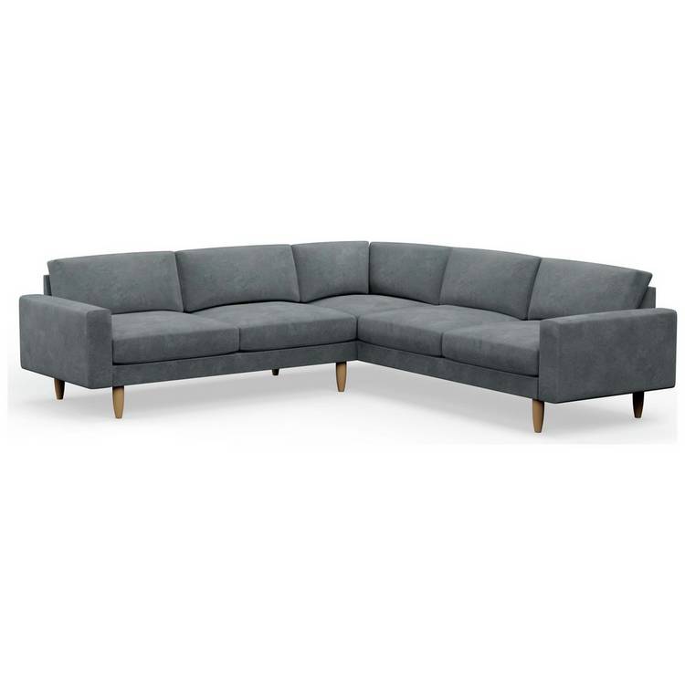 Hutch Velvet Block Arm 7 Corner Seater Sofa - Slate Grey 0