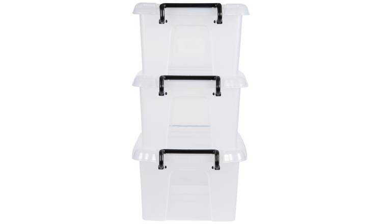 Strata Smart 3 x 12L Plastic Storage Boxes with Lid - Clear