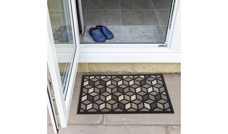 Primeur Geometric Scrape & Sorb Black Cut Pile Doormat