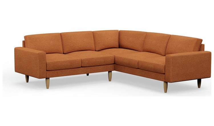 Hutch Plus Fabric Block Arm 5 Seater Corner Sofa - Rust