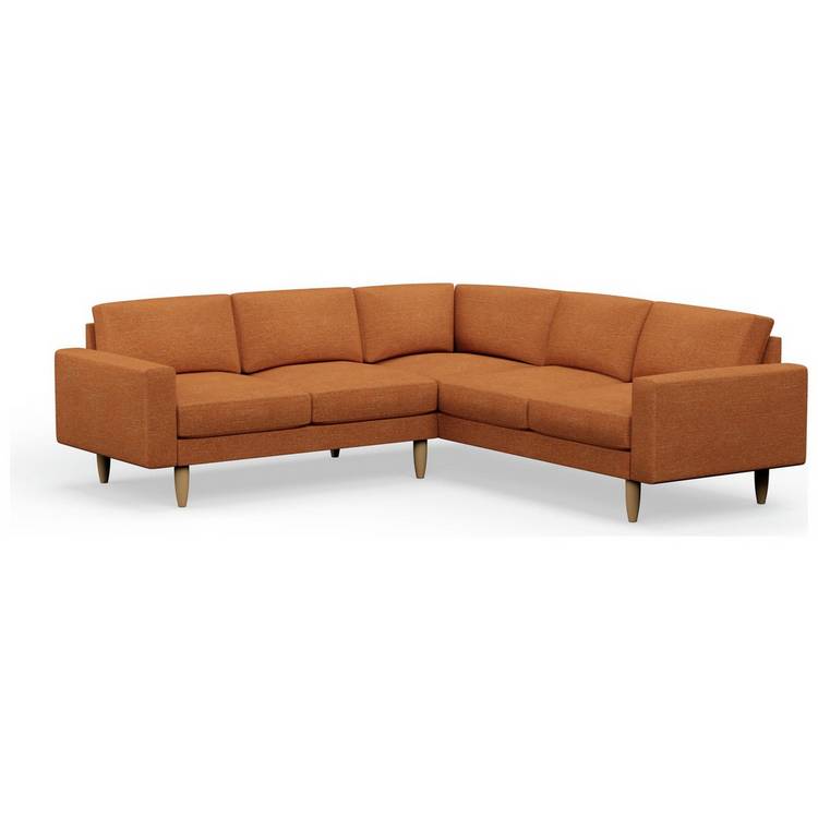 Hutch Plus Fabric Block Arm 5 Seater Corner Sofa - Rust 0