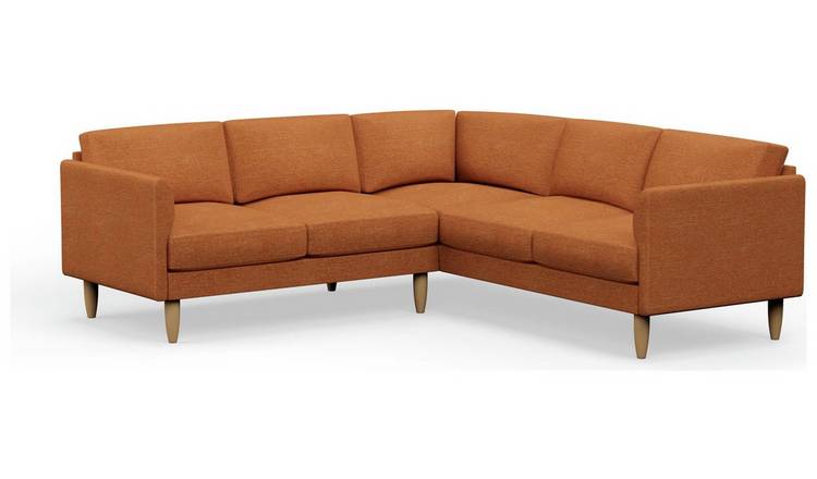 Hutch Plus Fabric Curve Arm 5 Seater Corner Sofa - Rust