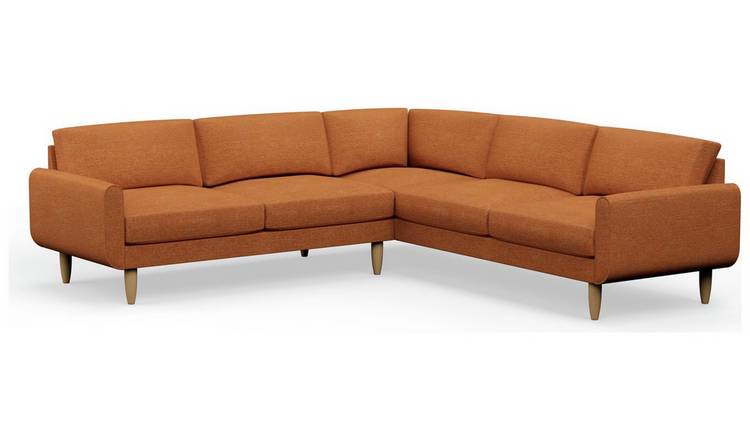 Hutch Fabric Round Arm 7 Seater Corner Sofa - Rust