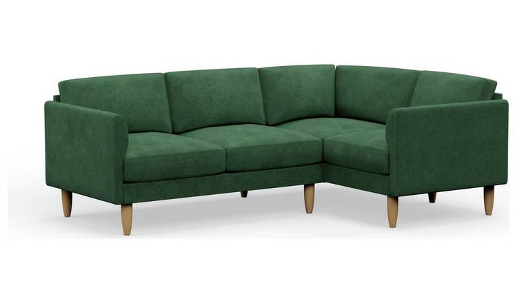 Hutch Velvet Curve Arm 4 Seater Corner Sofa - Sage Green