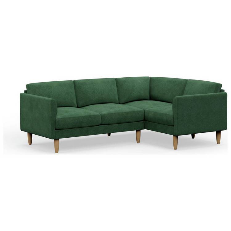 Hutch Velvet Curve Arm 4 Seater Corner Sofa - Sage Green 0