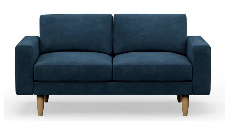 Hutch Velvet Block Arm 2 Seater Sofa - Ink Blue