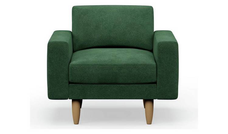 Hutch Velvet Block Arm Armchair - Sage Green