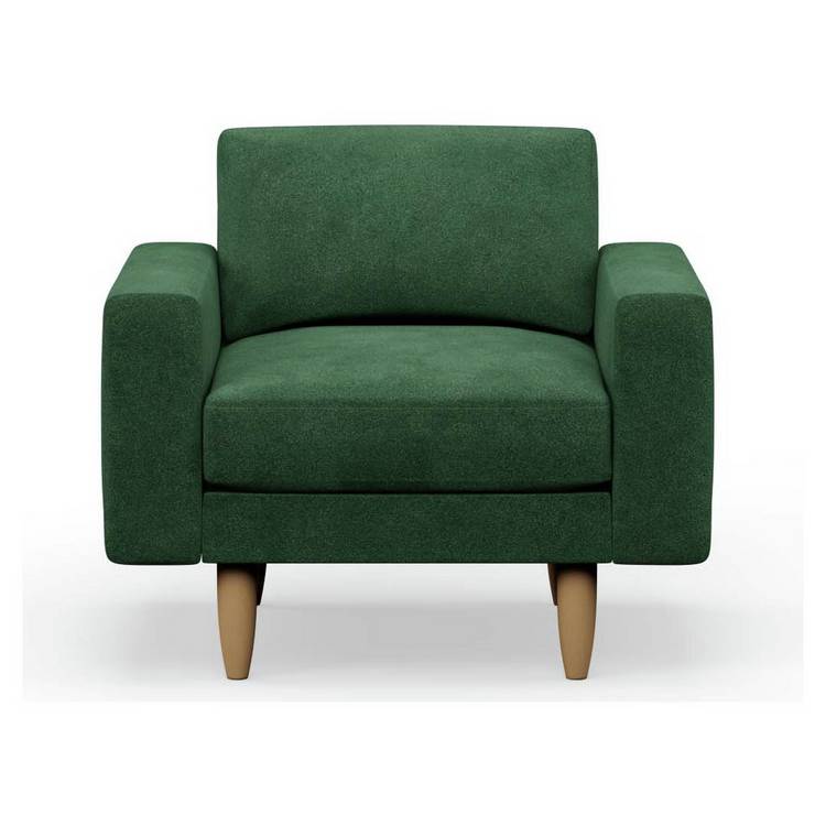 Hutch Velvet Block Arm Armchair - Sage Green 0