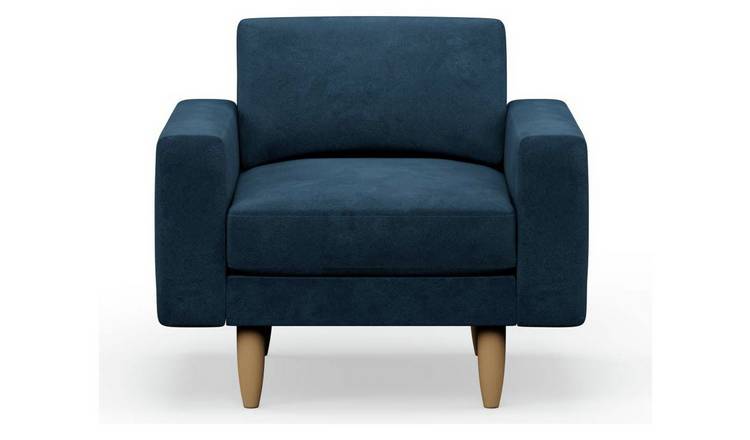 Hutch Velvet Block Arm Armchair - Ink Blue